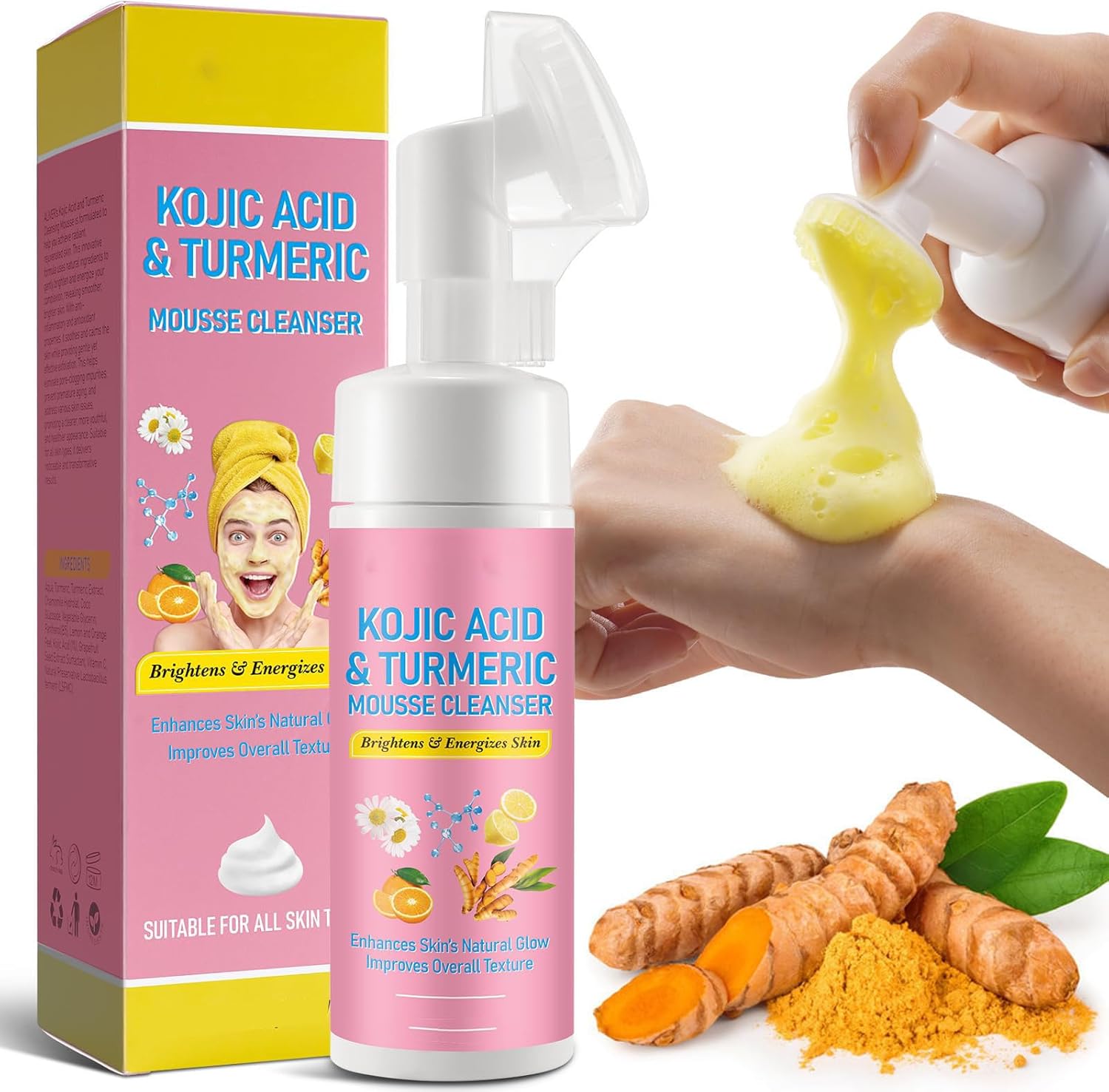 غسول الوجه من الميكاكوز، منظف الوجه بالكركم وحمض الكوجيك بالكركم وتنظيف عميق لبشرة الوجه والجسم ويساعد على توازن زيت البشرة والماء وتفتيح البقع