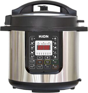 كيون قدر ضغط كهربائي فضي 1600 واط 12 لتر شاشة رقمية مع خيارات متعددة ساعة رقمية وعاء طهي غير لاصق نظام قفل امان، 12.0 ليتر