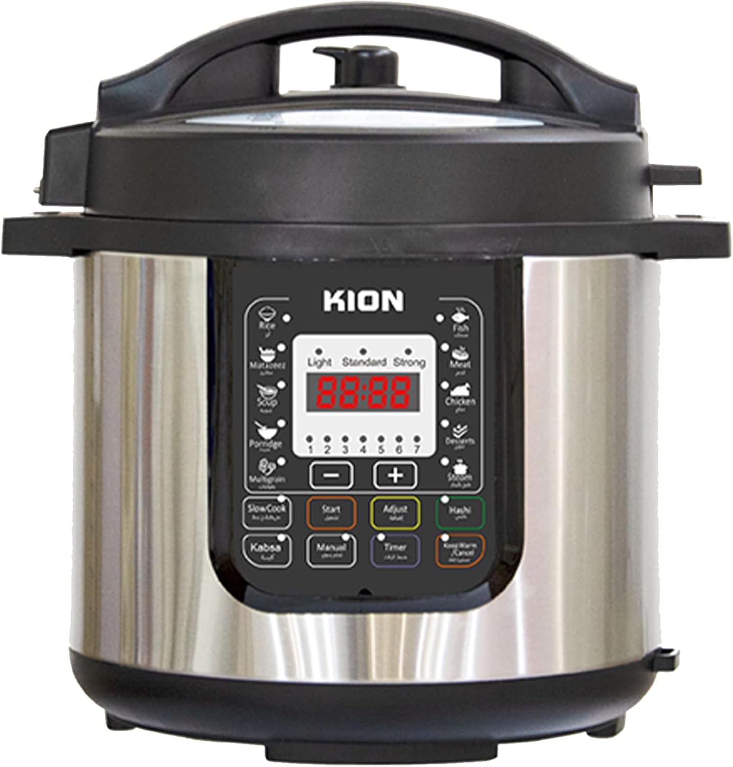كيون قدر ضغط كهربائي فضي 1600 واط 12 لتر شاشة رقمية مع خيارات متعددة ساعة رقمية وعاء طهي غير لاصق نظام قفل امان، 12.0 ليتر