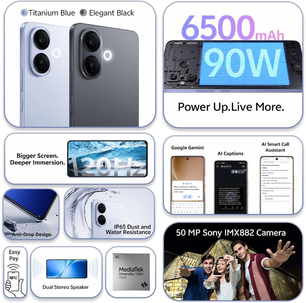 vivo V60 Lite 5G (Elegant Black, 12GB RAM, 512GB) | 120Hz AMOLED Display | 32MP Selfie Camera | 6500mAH | IP65 | V-Premier Earbuds Pro, 24M Warranty, 455Days Screen Replacement – Middle East Version 3 vivo V60 Lite 5G (Elegant Black, 12GB RAM, 512GB) | 120Hz AMOLED Display | 32MP Selfie Camera | 6500mAH | IP65 | V-Premier Earbuds Pro, 24M Warranty, 455Days Screen Replacement – Middle East Version - الصورة 3