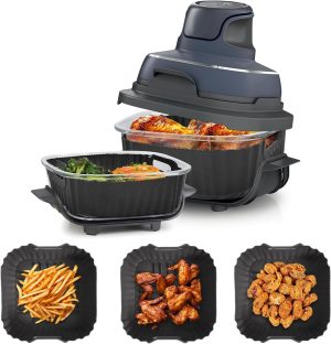 بطانات سيليكون لنينجا كريسبي FN101GY - ملحقات غير لاصقة لمقلاة نينجا الهوائية، تناسب حاويات سعة 4 كوارت وحاويات 6 اكواب، حشوة بديلة للمقلاة الهوائية، رمادي