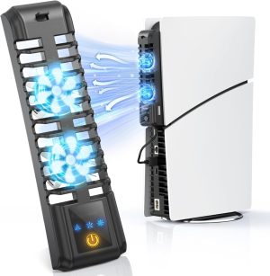 مروحة تبريد لجهاز بلاي ستيشن 5 سليم رقمي/قرص مروحة تبريد هادئة مطورة مع 3 مراوح قابلة للتعديل مبرد بشاشة لمس وموزع USB اضافي مروحة تبريد فعالة لوحدة تحكم العاب الفيديو الرقمية من كاستويف، أزرق