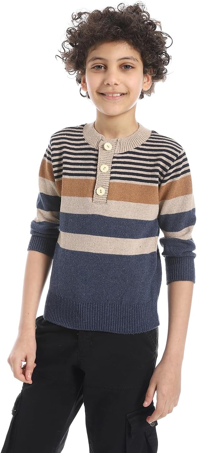 بلوفر مخطط برقبة دائرية ضيقة للأولاد من أندورا