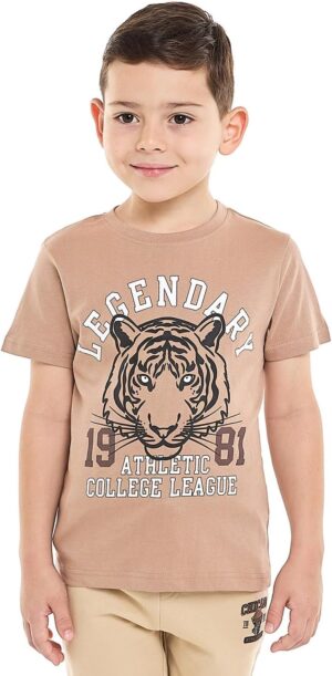 تيشيرت مطبوع بقبة دائرية ضيقة وأكمام قصيرة طراز 325-0145KB184-1 للأولاد من ار اند بي