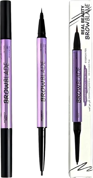 قلم حواجب برو بليد مقاوم للماء، تصميم مزدوج الأطراف 2 في 1، تركيبة نباتية من ريل بيوتي، لون بني داكن، عبوة من 3 قطع