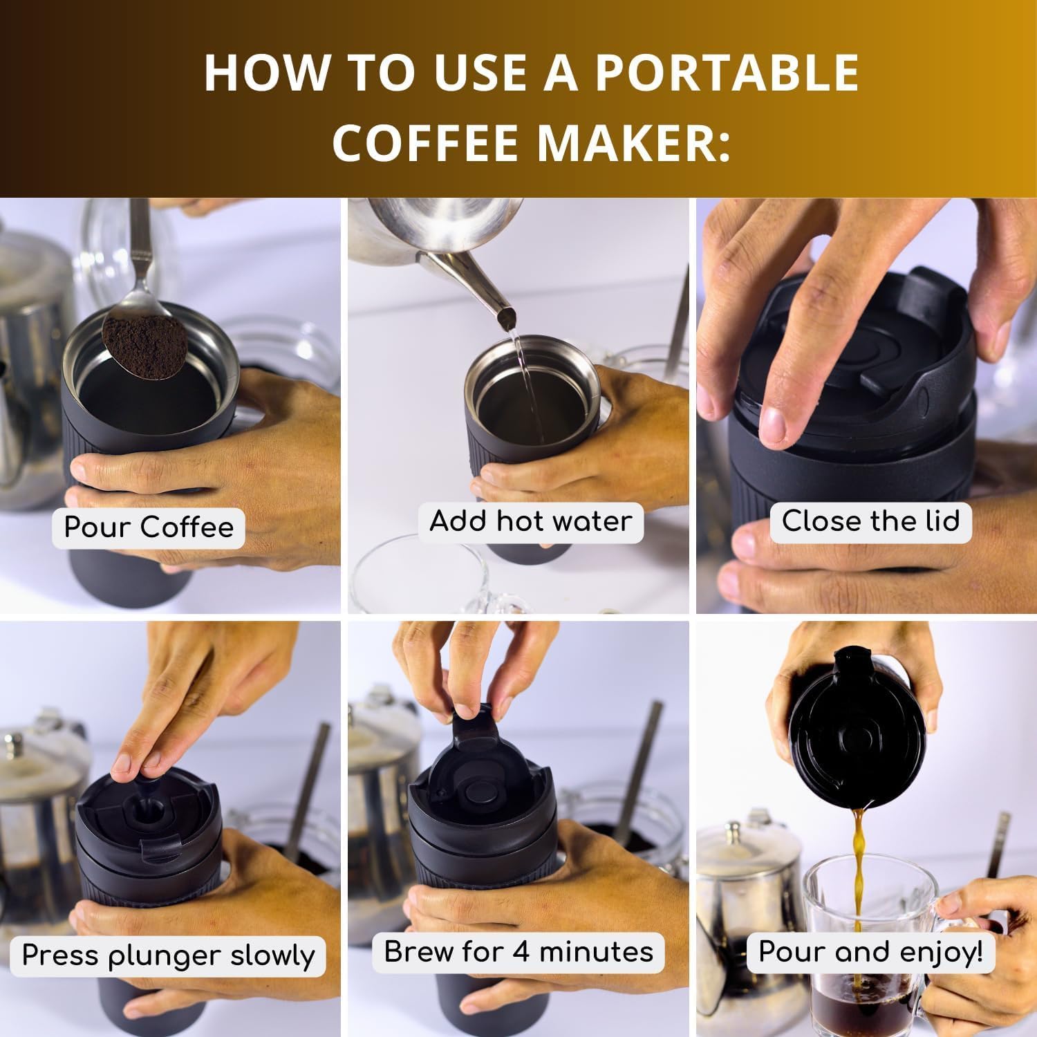 كوب قهوة 2 في 1 بمكبس فرنسي من الفولاذ المقاوم للصدأ مع جدار مزدوج يجمع بين وظيفة صنع القهوة والسفر مزود بغطاء محكم ضد التسرب وخالي من مادة BPA من تزويق، 473 مل 6 كوب قهوة 2 في 1 بمكبس فرنسي من الفولاذ المقاوم للصدأ مع جدار مزدوج يجمع بين وظيفة صنع القهوة والسفر مزود بغطاء محكم ضد التسرب وخالي من مادة BPA من تزويق، 473 مل - الصورة 6