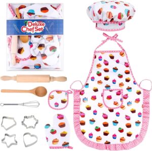 مجموعة الطبخ والخبز للأطفال من اكس سبرينج، زي لعب دور الشيف ومئزر وقبعة طاهي للأطفال الفتيات من سن 3 الى 8 سنوات، 11 قطعة