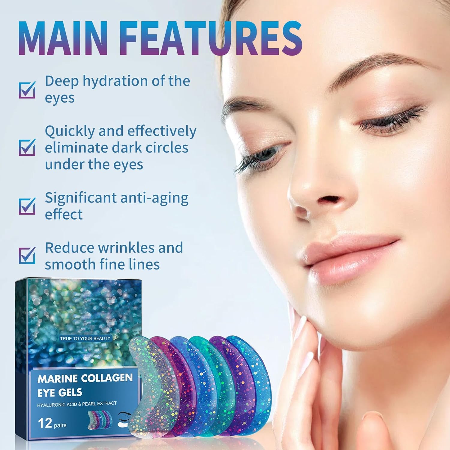 12 قطعة من وسادات العين بالكولاجين البحري مع حمض الهيالورونيك لوسائد ضد اكياس تزيل الهالات السوداء وسائد التجاعيد كل الأنواع، من سالاسابيل 5 12 قطعة من وسادات العين بالكولاجين البحري مع حمض الهيالورونيك لوسائد ضد اكياس تزيل الهالات السوداء وسائد التجاعيد كل الأنواع، من سالاسابيل - الصورة 5