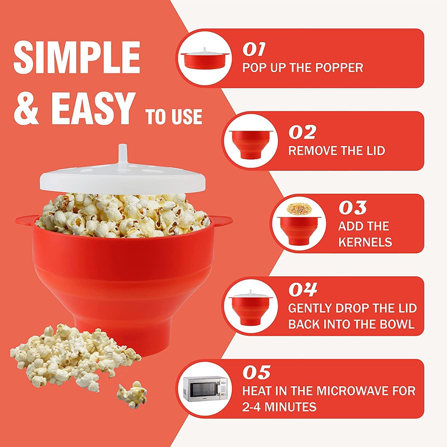 ماكينة صنع الفشار في الميكروويف من السيليكون قابلة للطي مع غطاء وعاء فشار خالي البيسفينول ايه سهل التنظيف وامن للاستخدام غسالة الصحون مثالي لليالي الافلام العائلية احمر كاستويف 4 ماكينة صنع الفشار في الميكروويف من السيليكون قابلة للطي مع غطاء وعاء فشار خالي البيسفينول ايه سهل التنظيف وامن للاستخدام غسالة الصحون مثالي لليالي الافلام العائلية احمر كاستويف - الصورة 4