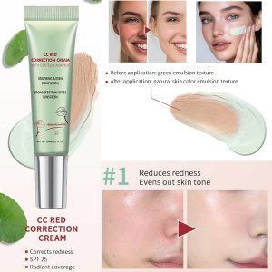 كريم سي سي لتصحيح اللون للنساء بلون احمر مع سينتيلا، يعزز إشراقة البشرة ويحسن ملمس البشرة ويمتلئ البشرة وترطيبها، تغطية متعددة الاغراض لضبط لون البشرة (اخضر)