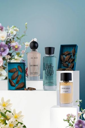 مجموعة عطور المعازيم من العز للعود يتكون من عطر سويت لاند وكوايروز ونيش قولد وتولة مروكي الخاص وتولة كمبودي تايجر