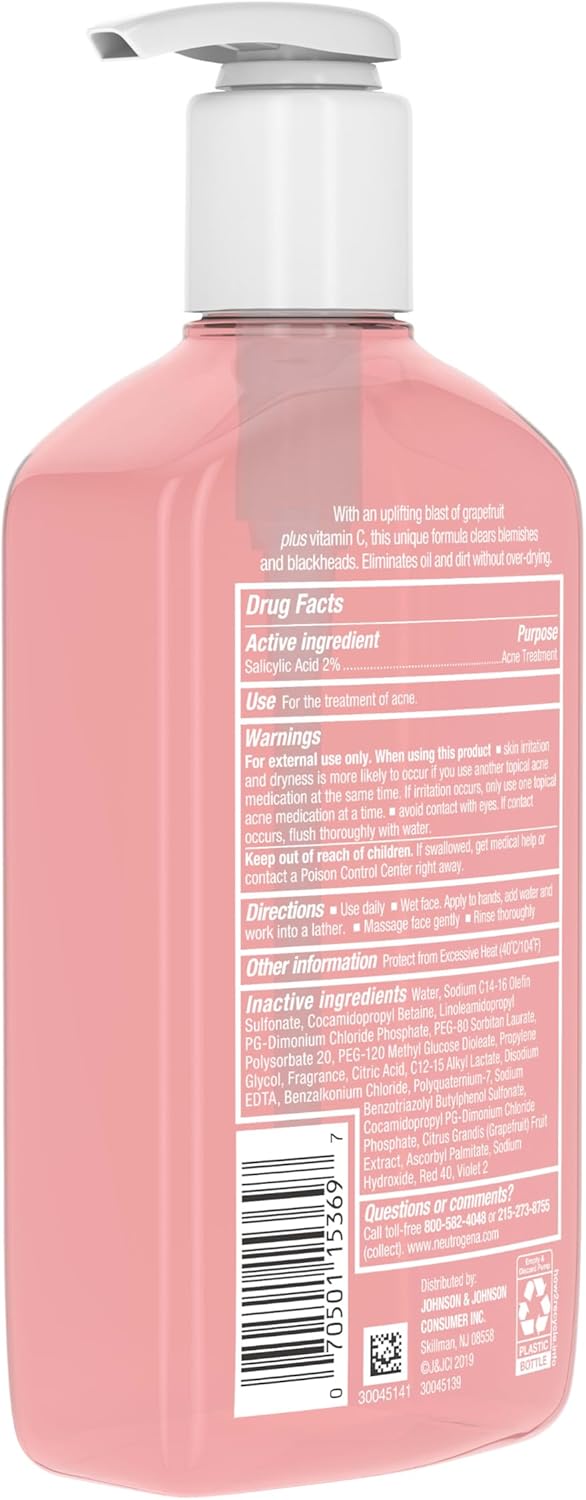 غسول وجه لتنظيف المسام والتخلص من حب الشباب مع حمض الساليسيليك والجريب فروت الزهري وفيتامين سي وخالي من الزيت من نيوتريجينا، 9.1 اونصة سائلة 7 غسول وجه لتنظيف المسام والتخلص من حب الشباب مع حمض الساليسيليك والجريب فروت الزهري وفيتامين سي وخالي من الزيت من نيوتريجينا، 9.1 اونصة سائلة - الصورة 7