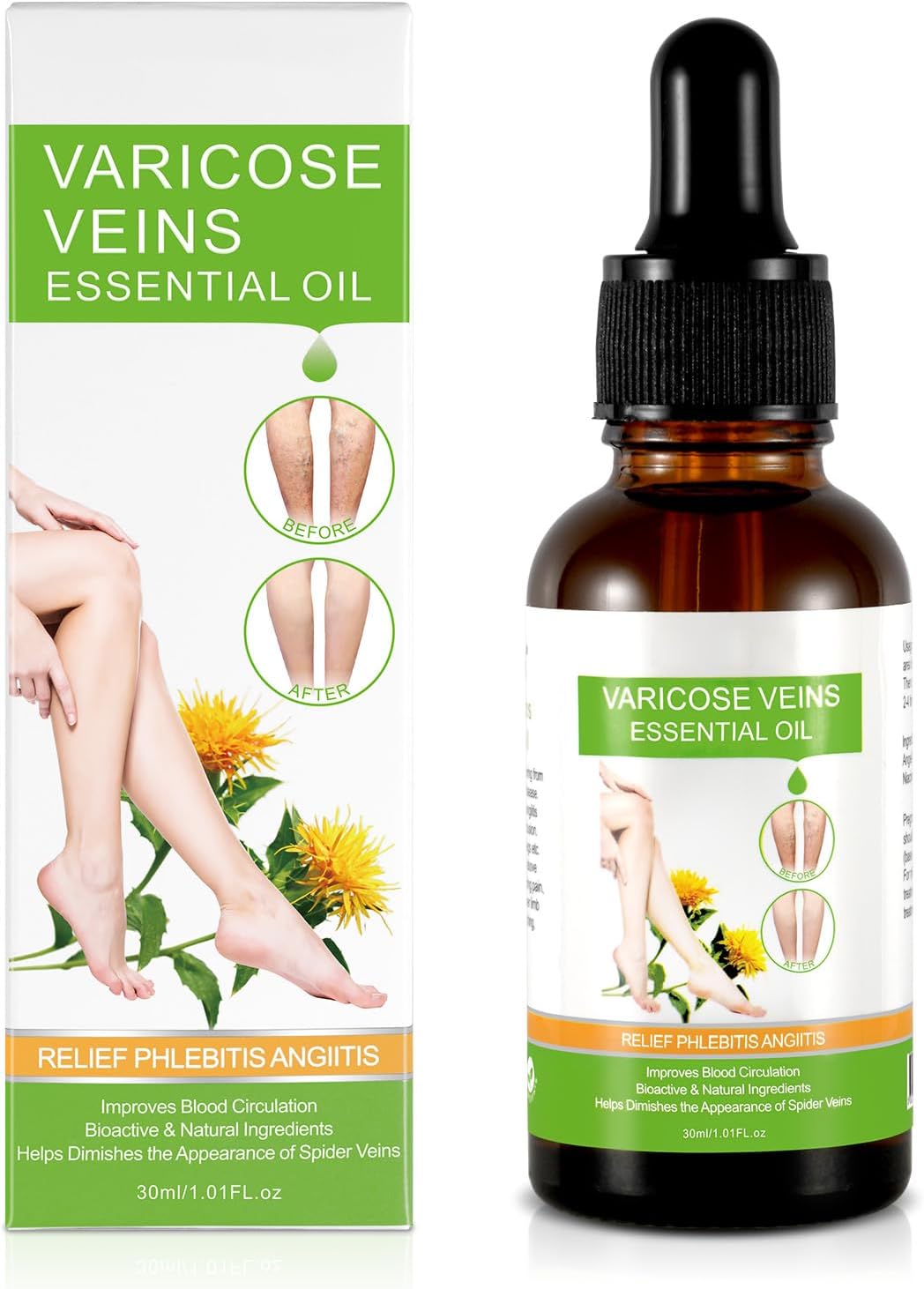 زيت اساسي لدوالي الاوردة والدوالي العنكبوتية للساقين، يحسن الدورة الدموية، 30 مل