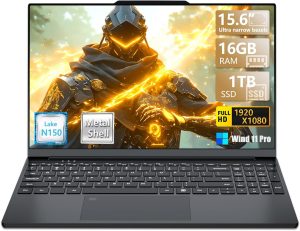 لابتوب ألعاب بإطار ضيق مع معالج رباعي النواة توين ليك N150 (حتى 3.6GHz) 16GB DDR4 1TB SSD 15.6 بوصة FHD بريميوم ويندز 11 برو وهيكل معدني ونوع C من كومنوسال