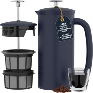 ESPRO - P7 French Press - Double Walled Stainless Steel Insulated Coffee and Tea Maker with Micro-Filter - Keep Drinks Hotter for Longer, Perfect for Home (Aegean Blue, 32 Oz)