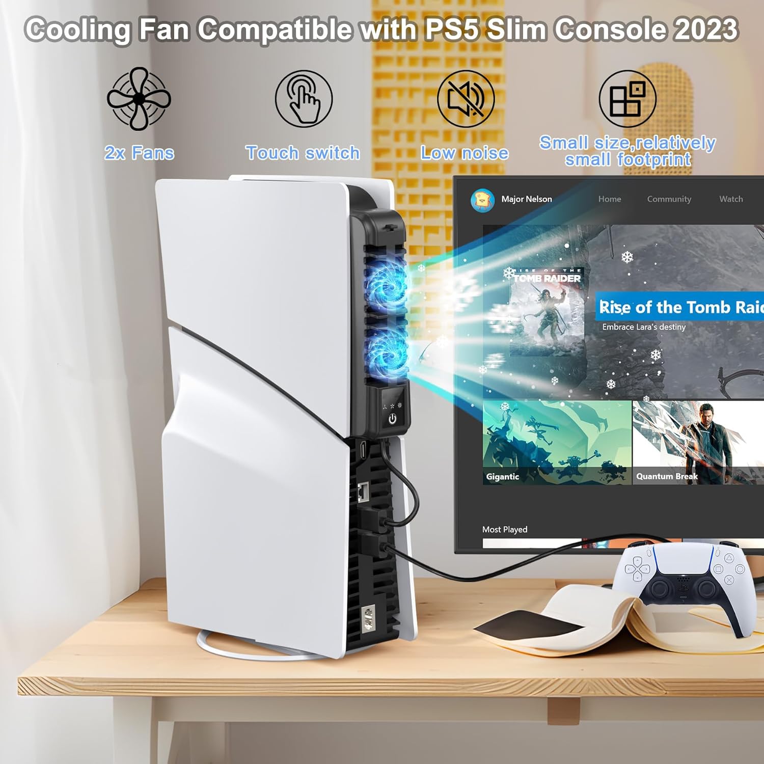 مروحة تبريد لجهاز بلاي ستيشن 5 سليم رقمي/قرص مروحة تبريد هادئة مطورة مع 3 مراوح قابلة للتعديل مبرد بشاشة لمس وموزع USB اضافي مروحة تبريد فعالة لوحدة تحكم العاب الفيديو الرقمية من كاستويف، أزرق 2 مروحة تبريد لجهاز بلاي ستيشن 5 سليم رقمي/قرص مروحة تبريد هادئة مطورة مع 3 مراوح قابلة للتعديل مبرد بشاشة لمس وموزع USB اضافي مروحة تبريد فعالة لوحدة تحكم العاب الفيديو الرقمية من كاستويف، أزرق - الصورة 2