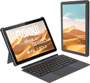 AWOW AIBOOK 11 10.1 Inch 2-in-1 WI-11 Tablet PC with German Keyboard - 12GB LPDDR5 RAM, 256GB PCIE3.0 SSD, Gen12 N100, Touchscreen, Dual-Band WiFi, USB-C, HDMI, 8MP Camera