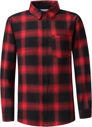 Casual Boys Long Sleeve Shirt,Woven Shirts Button Down Western Shirts，Collar & Chest Pocke Red