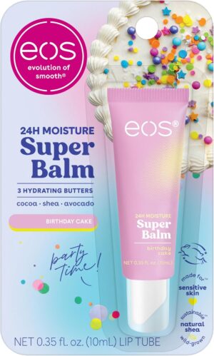 بلسم شفاه مرطب سوبر بالم يدوم 24 ساعة بنكهة كعكة عيد الميلاد، علاج مرطب ومغذي للشفاه يستخدم نهارا أو ليلا كقناع عناية بالشفاه، مصمم خصيصا للبشرة الحساسة من اي او اس، 10.3 مل