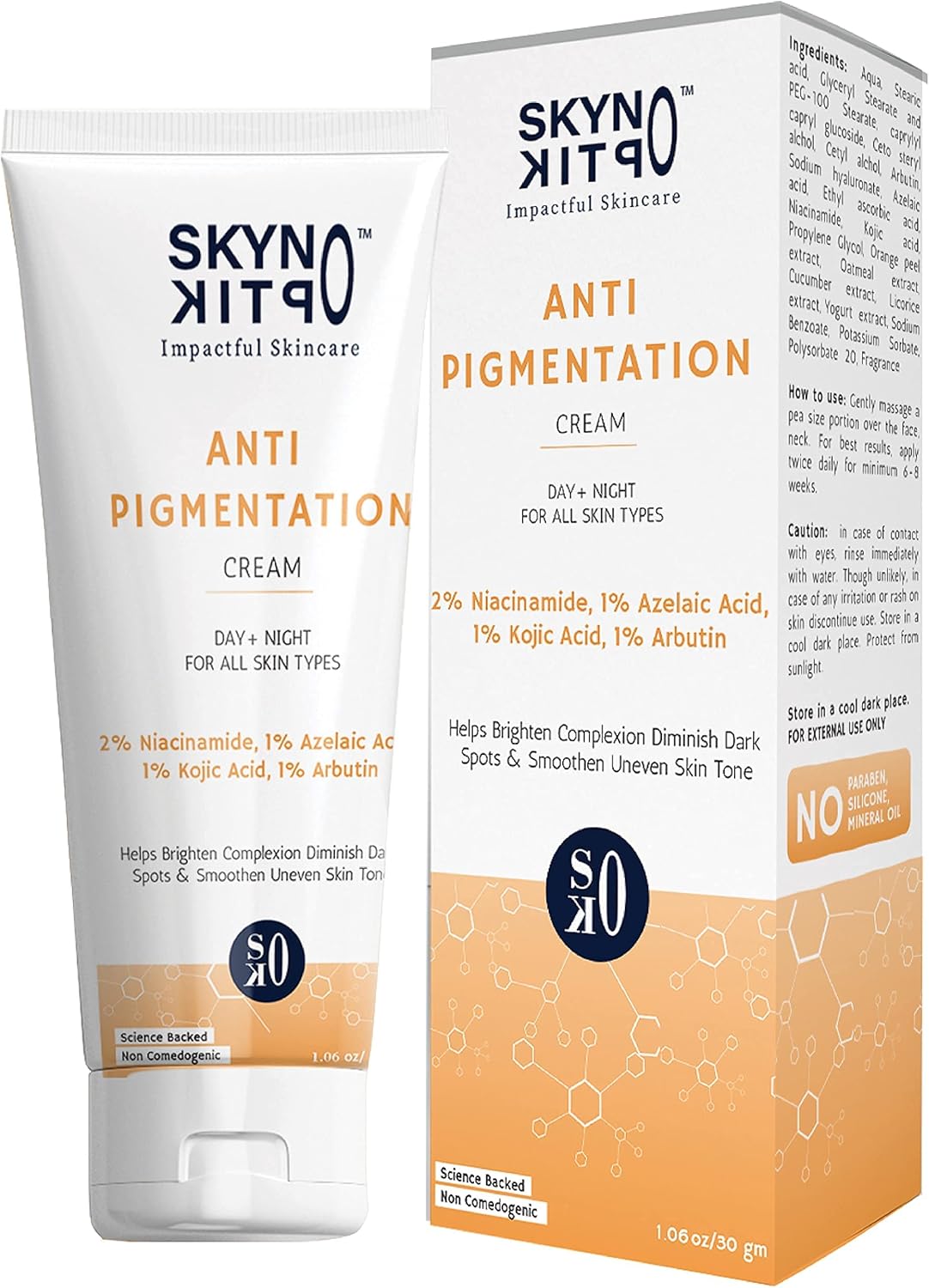 كريم مضاد للتصبغ للبقع الداكنة وفرط التصبغ وتوحيد لون البشرة، مركب من مكونات فاخرة متقدمة - 2% نياسيناميد، حمض الازيليك، حمض الكوجيك، الاربوتين - (30 غرام، عبوة من قطعة واحدة)، من سكينوبتيك