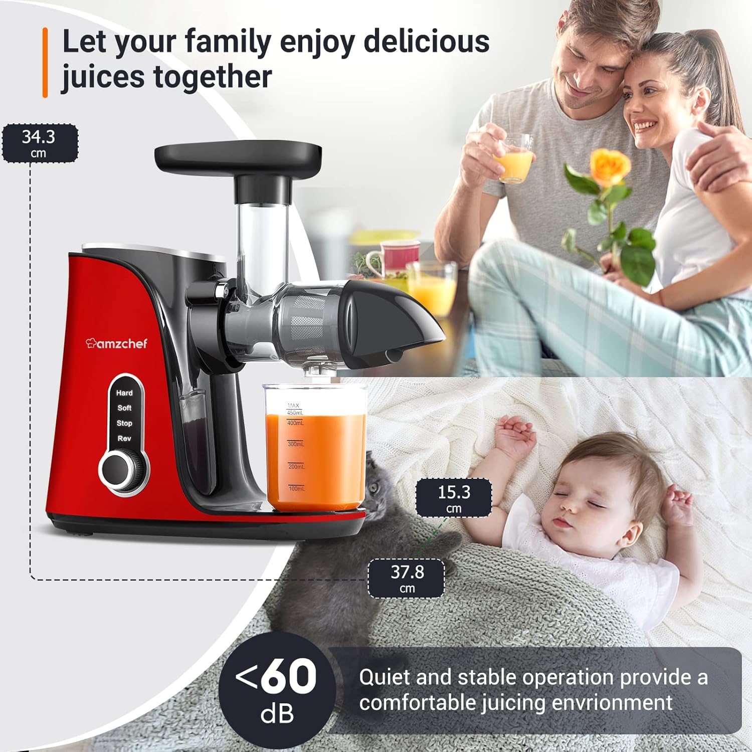 عصارة مع أوضاع سرعة مزدوجة (ناعمة وصلبة) من آمزر شيف - عصارة فواكه وخضروات - آلة عصارة مع زجاجة عصير محمولة وكوبين، لون أحمر 8 عصارة مع أوضاع سرعة مزدوجة (ناعمة وصلبة) من آمزر شيف - عصارة فواكه وخضروات - آلة عصارة مع زجاجة عصير محمولة وكوبين، لون أحمر - الصورة 8