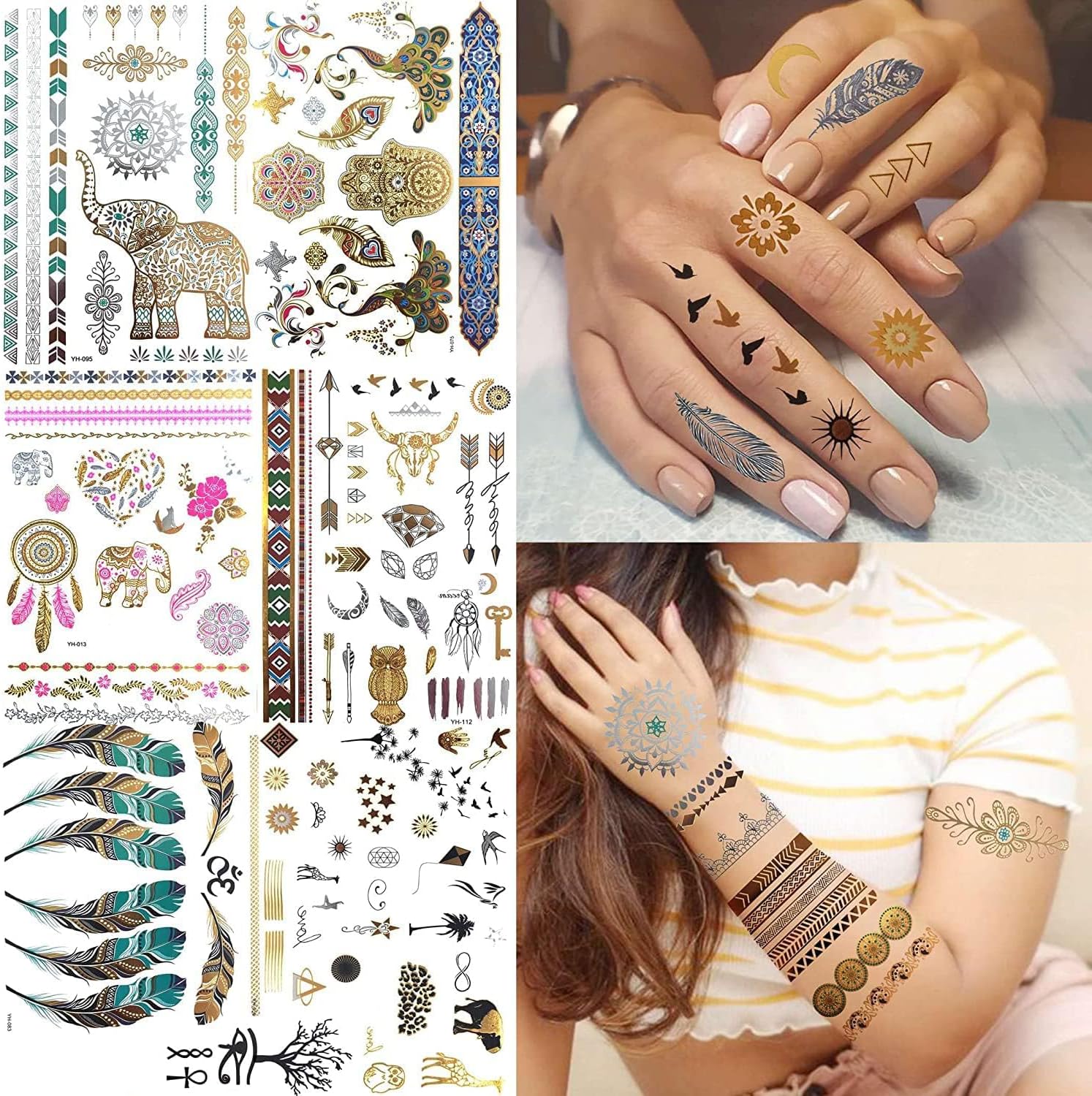 سيوسى 12 ورقة اكثر من 130 نمط ذهبي للوشم المؤقت للنساء والفتيات والمراهقات، ملصقات تاتو فلاش ومجوهرات وهمية للمهرجانات للبالغين، تاتو معدني لامع صيفي، ملصقات فنية للجسم بوهيميا ماندالا 3 سيوسى 12 ورقة اكثر من 130 نمط ذهبي للوشم المؤقت للنساء والفتيات والمراهقات، ملصقات تاتو فلاش ومجوهرات وهمية للمهرجانات للبالغين، تاتو معدني لامع صيفي، ملصقات فنية للجسم بوهيميا ماندالا - الصورة 3