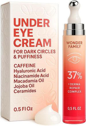 كريم كافيين تحت العين للانتفاخ والحقائب تحت العينين - بكرة لعلاج العيون المنتفخة والهالات السوداء تحت العين للنساء والرجال - حمض الهيالورونيك وسيروم النياسيناميد - يقلل انتفاخ الوجه