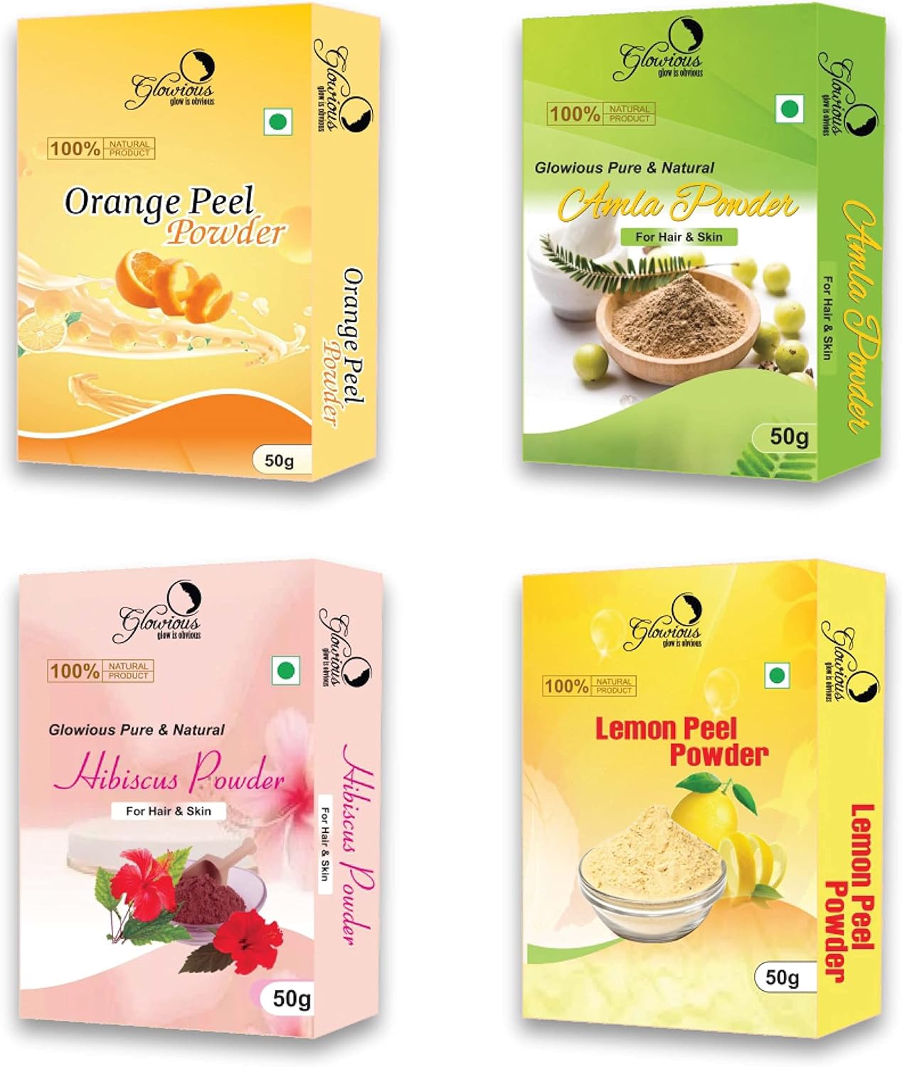 Combo Pack of 4 (Orange Peel, Lemon Peel, Amla & Hibiscus Powder) 200gms (50gX4)