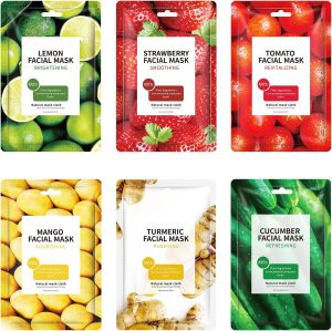 6 عبوات من كمامة الوجه على شكل فاكهة للنساء من جوياوليفو، مجموعة قناع الوجه المرطب للعناية بالبشرة، اقنعة سبا للوجه المرطبة لجميع انواع البشرة