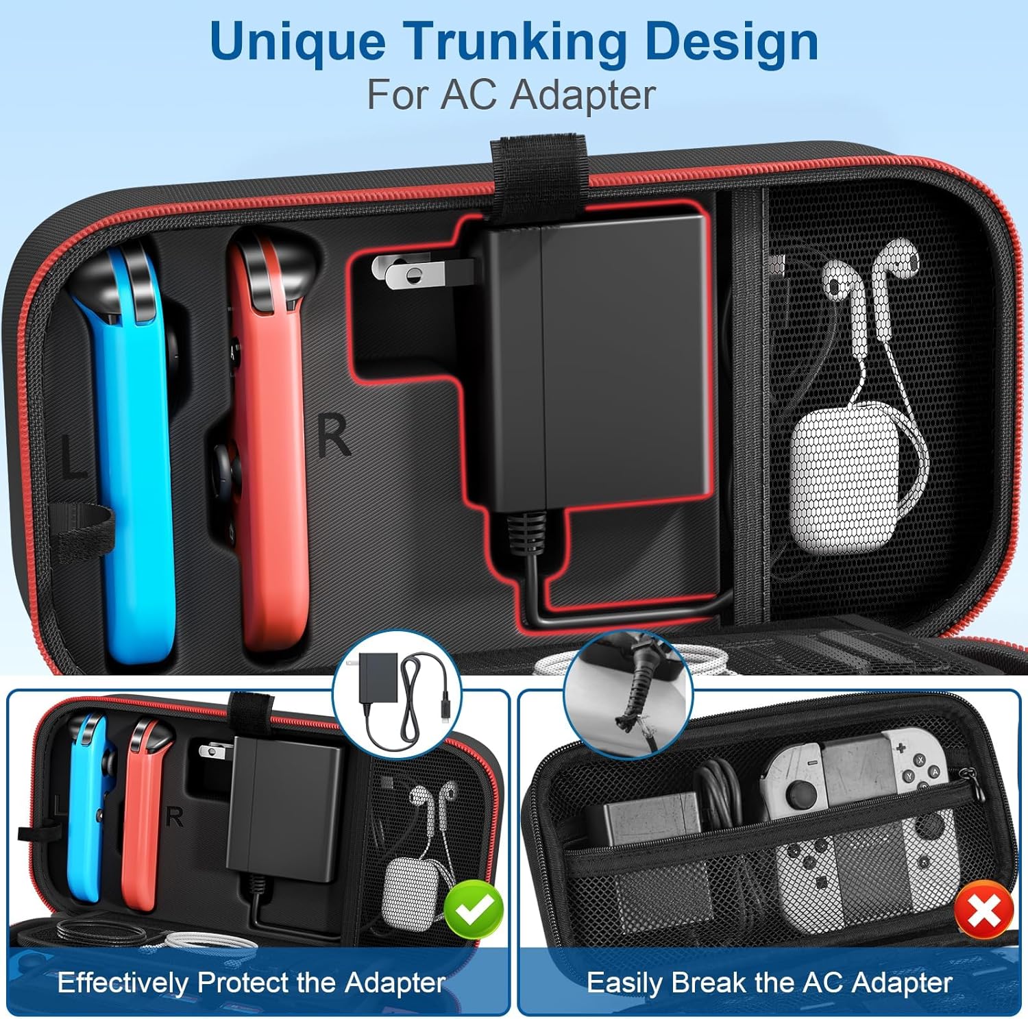 ALMEKAQUZ Carrying Case Compatible with Nintendo Switch/OLED,Compatible with Joycon and AC Adapter,Portable Compact Storage Box,Carrying Travel Bag for Accessories Holds,20 Game Cartridge(Black) 5 ALMEKAQUZ Carrying Case Compatible with Nintendo Switch/OLED,Compatible with Joycon and AC Adapter,Portable Compact Storage Box,Carrying Travel Bag for Accessories Holds,20 Game Cartridge(Black) - الصورة 5