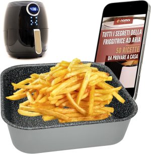 صينية 20 × 20 من ناماي - صينية للمقلاة الهوائية المربعة - مناسبة لغسالة الصحون - صينية فرن - الومنيوم - تاثير حجري - 20 سم (20 × 20)