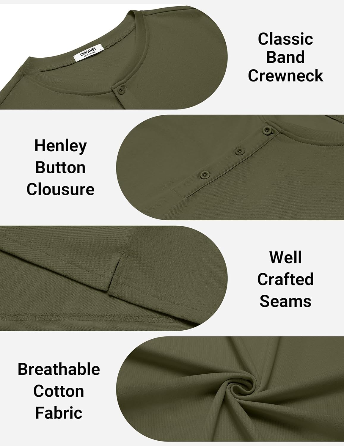 تي شيرت هينلي من القطن بأكمام قصيرة وأزرار للرجال من كوفاندي، قمصان عمل أساسية كاجوال بفتحات جانبية 5 تي شيرت هينلي من القطن بأكمام قصيرة وأزرار للرجال من كوفاندي، قمصان عمل أساسية كاجوال بفتحات جانبية - الصورة 5