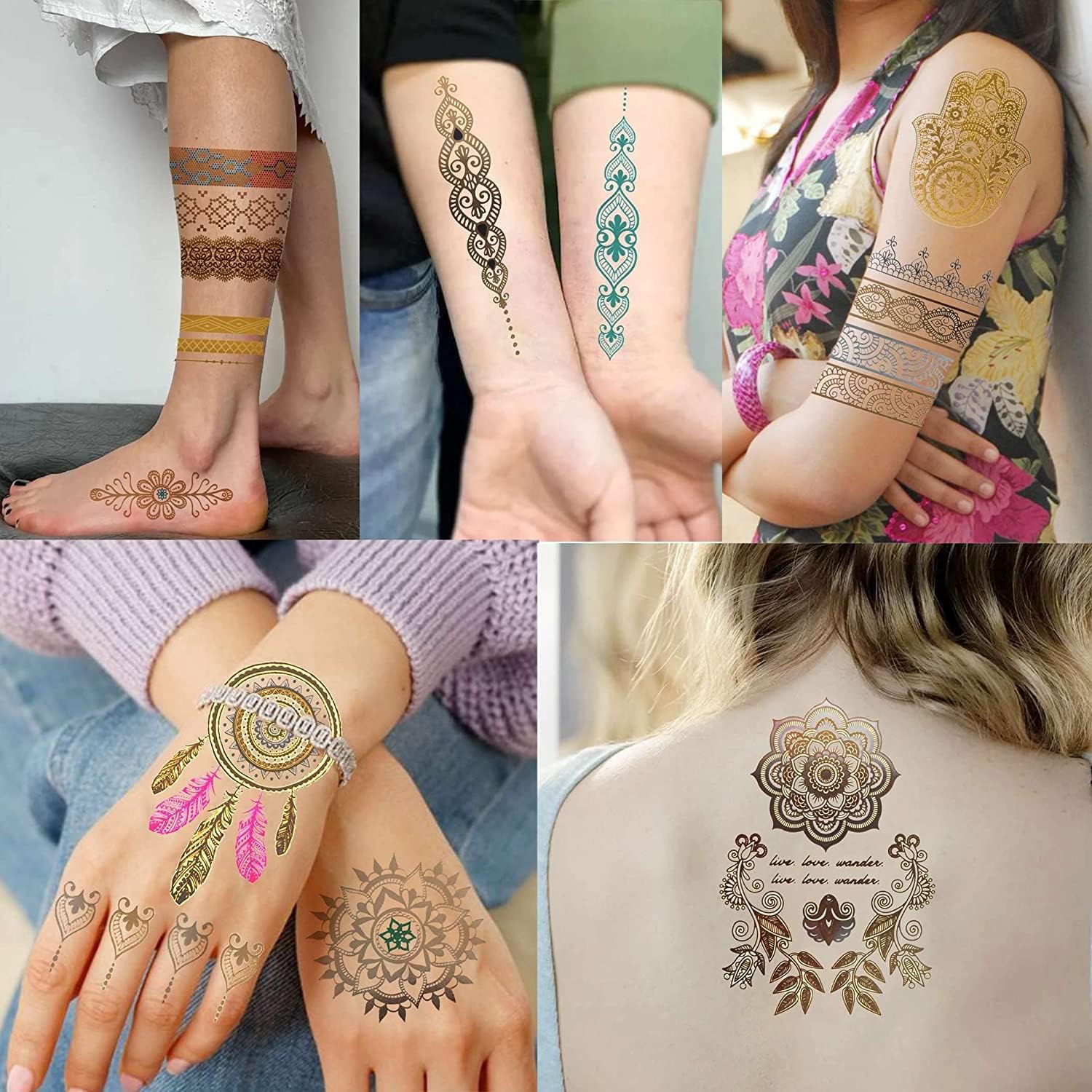 سيوسى 12 ورقة اكثر من 130 نمط ذهبي للوشم المؤقت للنساء والفتيات والمراهقات، ملصقات تاتو فلاش ومجوهرات وهمية للمهرجانات للبالغين، تاتو معدني لامع صيفي، ملصقات فنية للجسم بوهيميا ماندالا 2 سيوسى 12 ورقة اكثر من 130 نمط ذهبي للوشم المؤقت للنساء والفتيات والمراهقات، ملصقات تاتو فلاش ومجوهرات وهمية للمهرجانات للبالغين، تاتو معدني لامع صيفي، ملصقات فنية للجسم بوهيميا ماندالا - الصورة 2