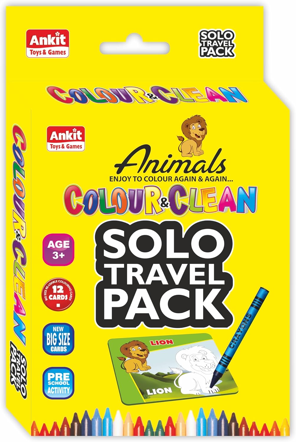 مجموعة الألوان وألعاب الحيوانات للسفر منفردًا من انكيت تويز اند جايمز - بطاقات فلاش قابلة لإعادة الاستخدام بألوان باستيل زيتية وألوان ومنفضة غبار للأطفال - مجموعة أنشطة تعليمية للأطفال الصغار والأطفال