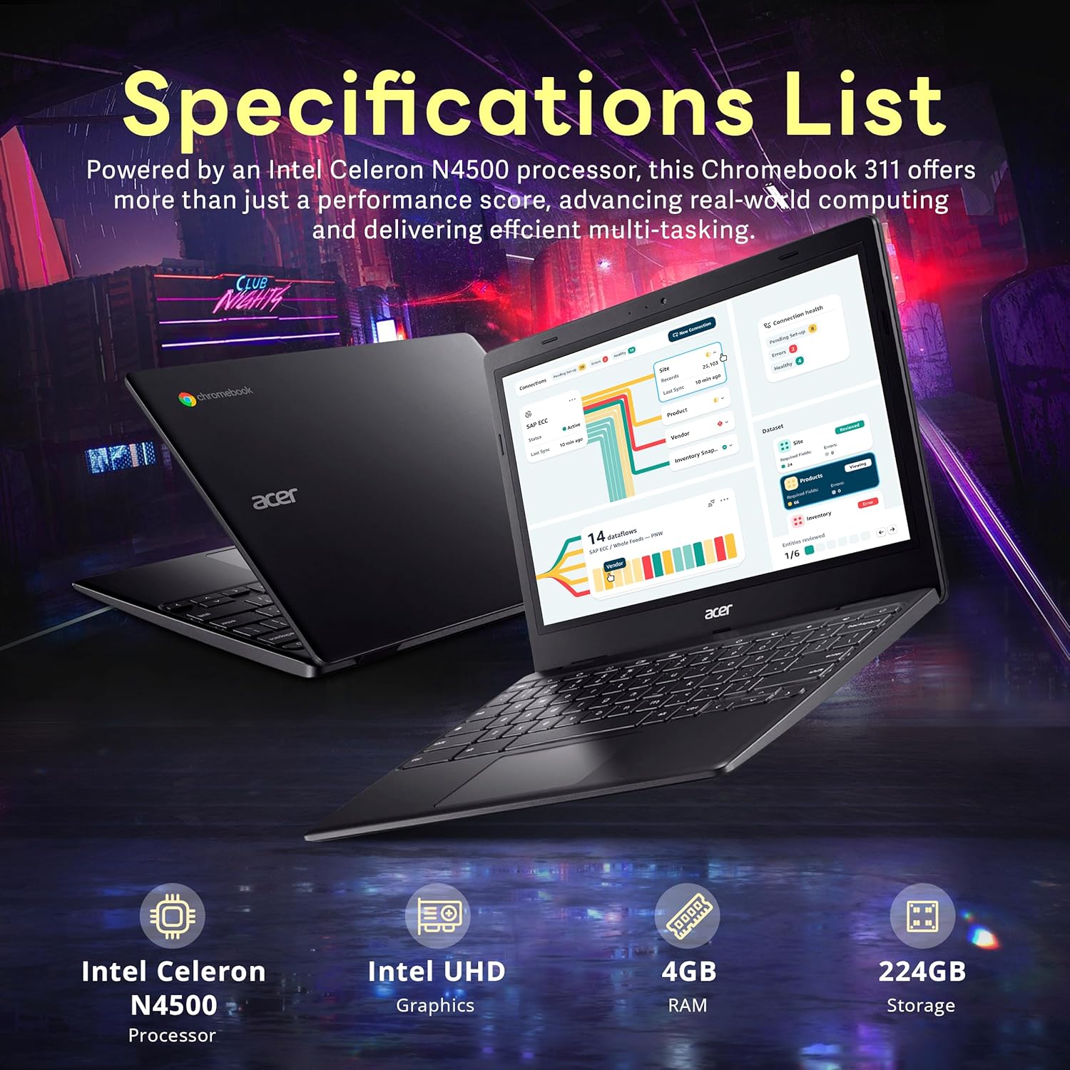 ايسر لابتوب كروم بوك 311 11.6 انش HD، انتل سيليرون N4500، ذاكرة RAM 4GB، تخزين 224GB (64GB eMMC + قاعدة شحن 160GB)، بطاقة رسومات انتل UHD، واي فاي 5، كاميرا ويب، نظام تشغيل كروم، اسود 3 ايسر لابتوب كروم بوك 311 11.6 انش HD، انتل سيليرون N4500، ذاكرة RAM 4GB، تخزين 224GB (64GB eMMC + قاعدة شحن 160GB)، بطاقة رسومات انتل UHD، واي فاي 5، كاميرا ويب، نظام تشغيل كروم، اسود - الصورة 3