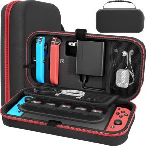 ALMEKAQUZ Carrying Case Compatible with Nintendo Switch/OLED,Compatible with Joycon and AC Adapter,Portable Compact Storage Box,Carrying Travel Bag for Accessories Holds,20 Game Cartridge(Black)