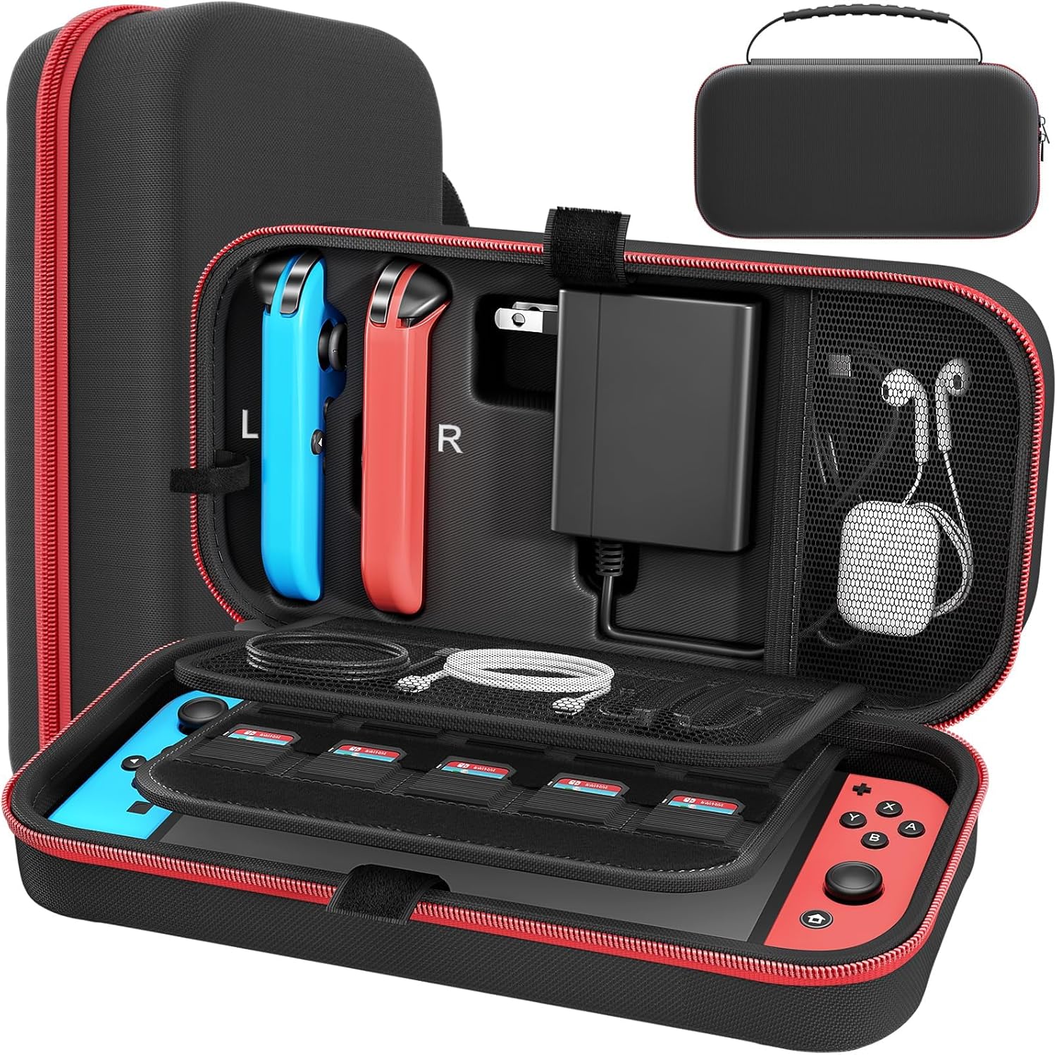 ALMEKAQUZ Carrying Case Compatible with Nintendo Switch/OLED,Compatible with Joycon and AC Adapter,Portable Compact Storage Box,Carrying Travel Bag for Accessories Holds,20 Game Cartridge(Black) 1 ALMEKAQUZ Carrying Case Compatible with Nintendo Switch/OLED,Compatible with Joycon and AC Adapter,Portable Compact Storage Box,Carrying Travel Bag for Accessories Holds,20 Game Cartridge(Black)