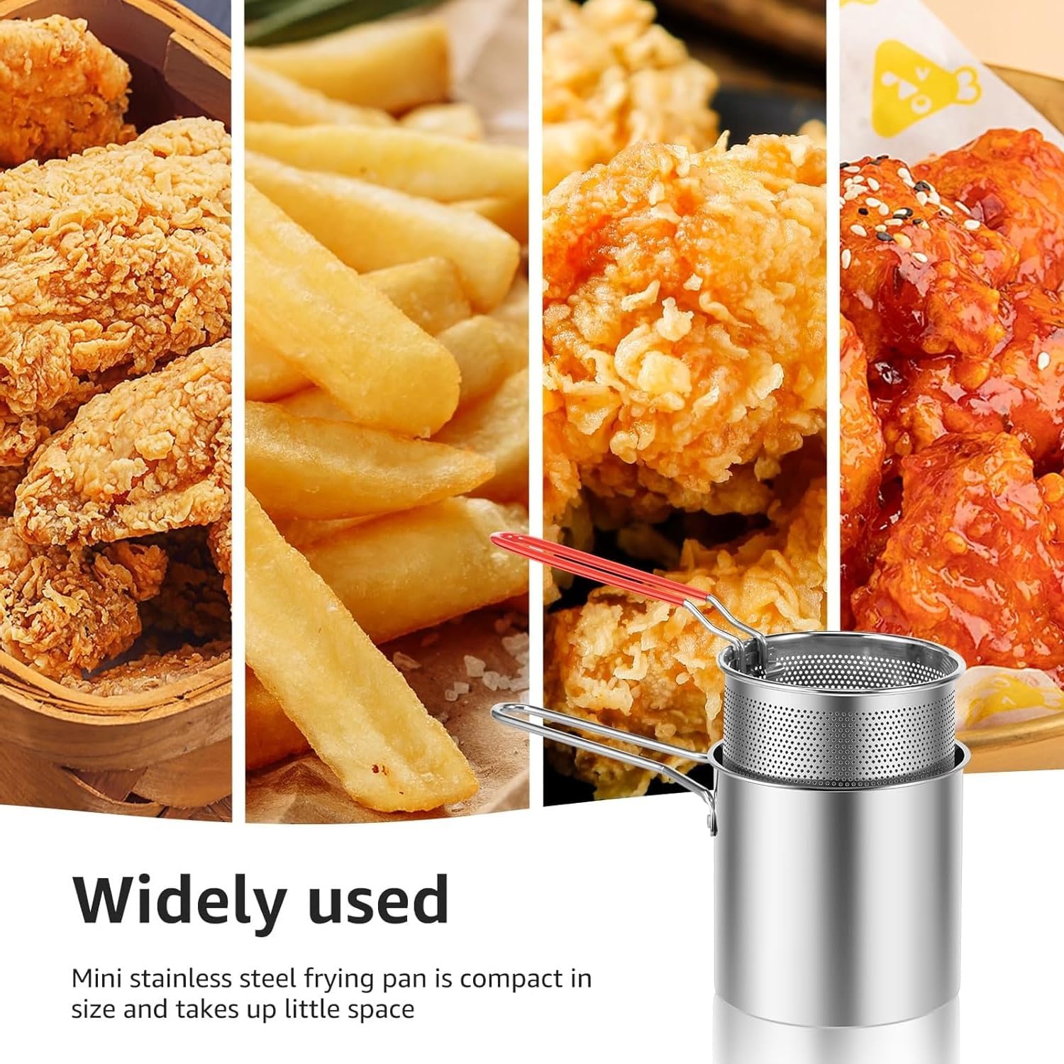 وعاء قلي عميق صغير من الستانلس ستيل مع مقبض وسلة مصفاة امنة غذائيا، وعاء طهي طعام محمول للقلي والبطاطس المقلية من يس ماكس 5 وعاء قلي عميق صغير من الستانلس ستيل مع مقبض وسلة مصفاة امنة غذائيا، وعاء طهي طعام محمول للقلي والبطاطس المقلية من يس ماكس - الصورة 5