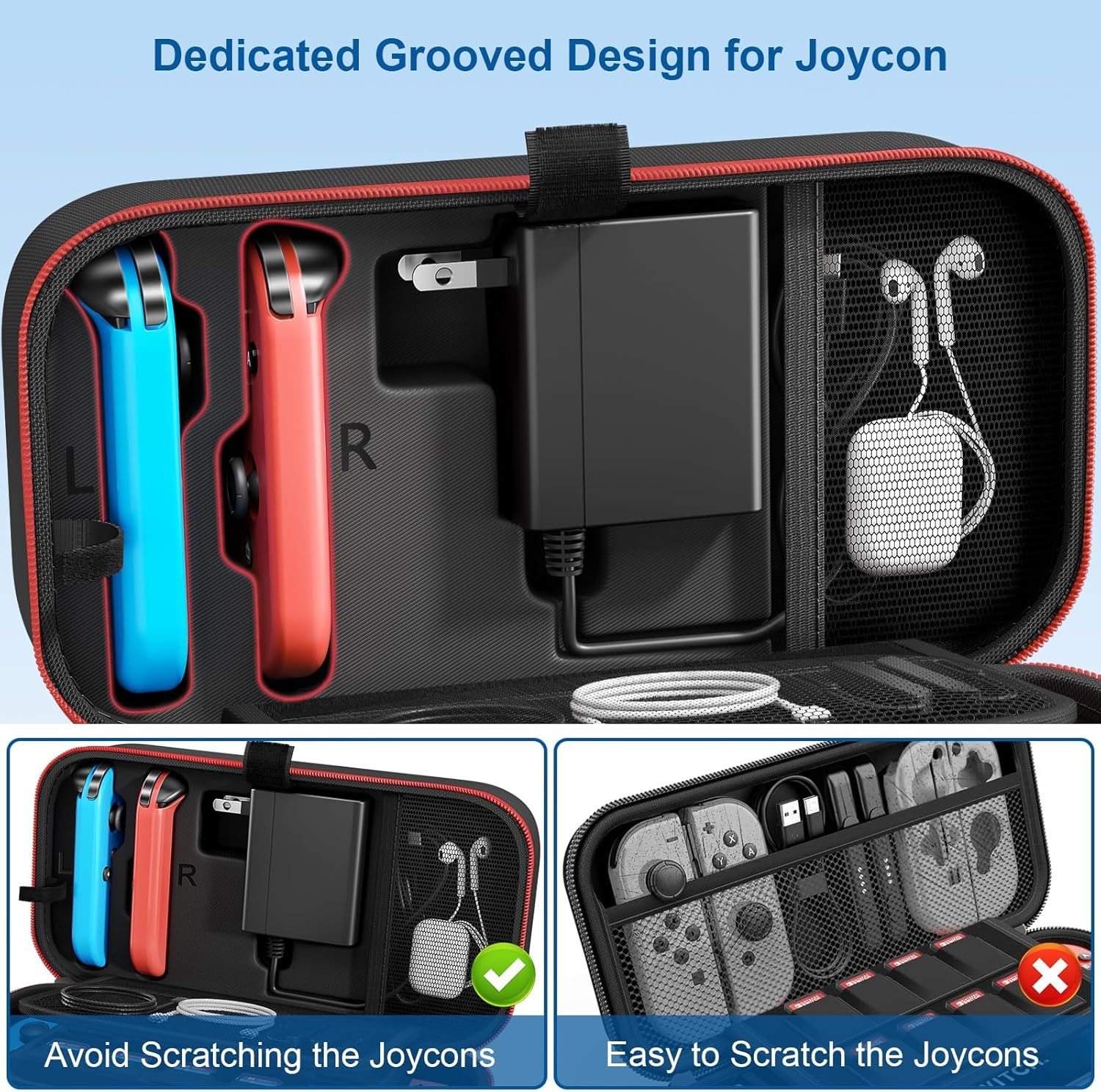 ALMEKAQUZ Carrying Case Compatible with Nintendo Switch/OLED,Compatible with Joycon and AC Adapter,Portable Compact Storage Box,Carrying Travel Bag for Accessories Holds,20 Game Cartridge(Black) 6 ALMEKAQUZ Carrying Case Compatible with Nintendo Switch/OLED,Compatible with Joycon and AC Adapter,Portable Compact Storage Box,Carrying Travel Bag for Accessories Holds,20 Game Cartridge(Black) - الصورة 6