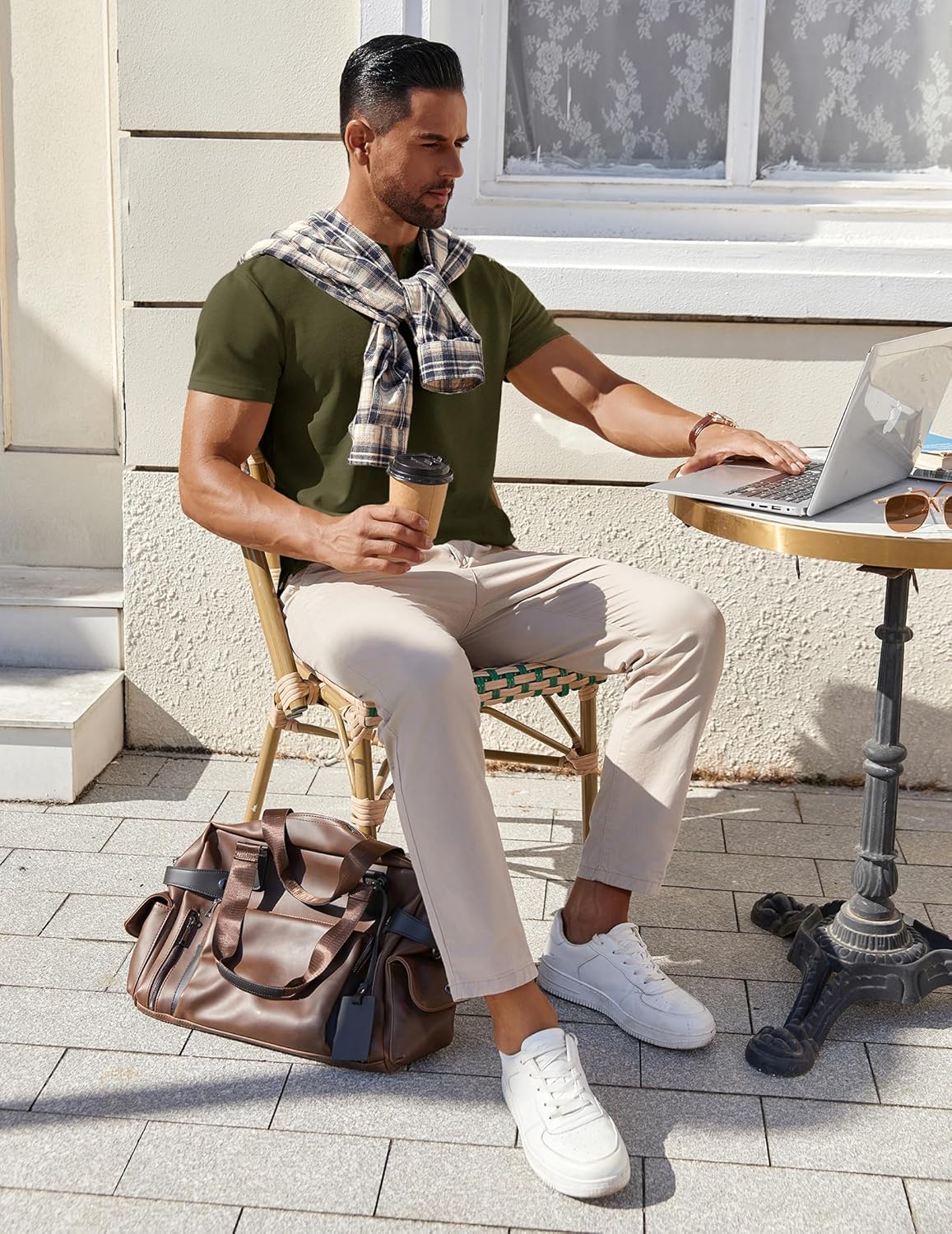 تي شيرت هينلي من القطن بأكمام قصيرة وأزرار للرجال من كوفاندي، قمصان عمل أساسية كاجوال بفتحات جانبية 3 تي شيرت هينلي من القطن بأكمام قصيرة وأزرار للرجال من كوفاندي، قمصان عمل أساسية كاجوال بفتحات جانبية - الصورة 3