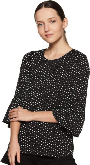 بلوزة بتصميم منقط وقصة عادية للنساء من كراف