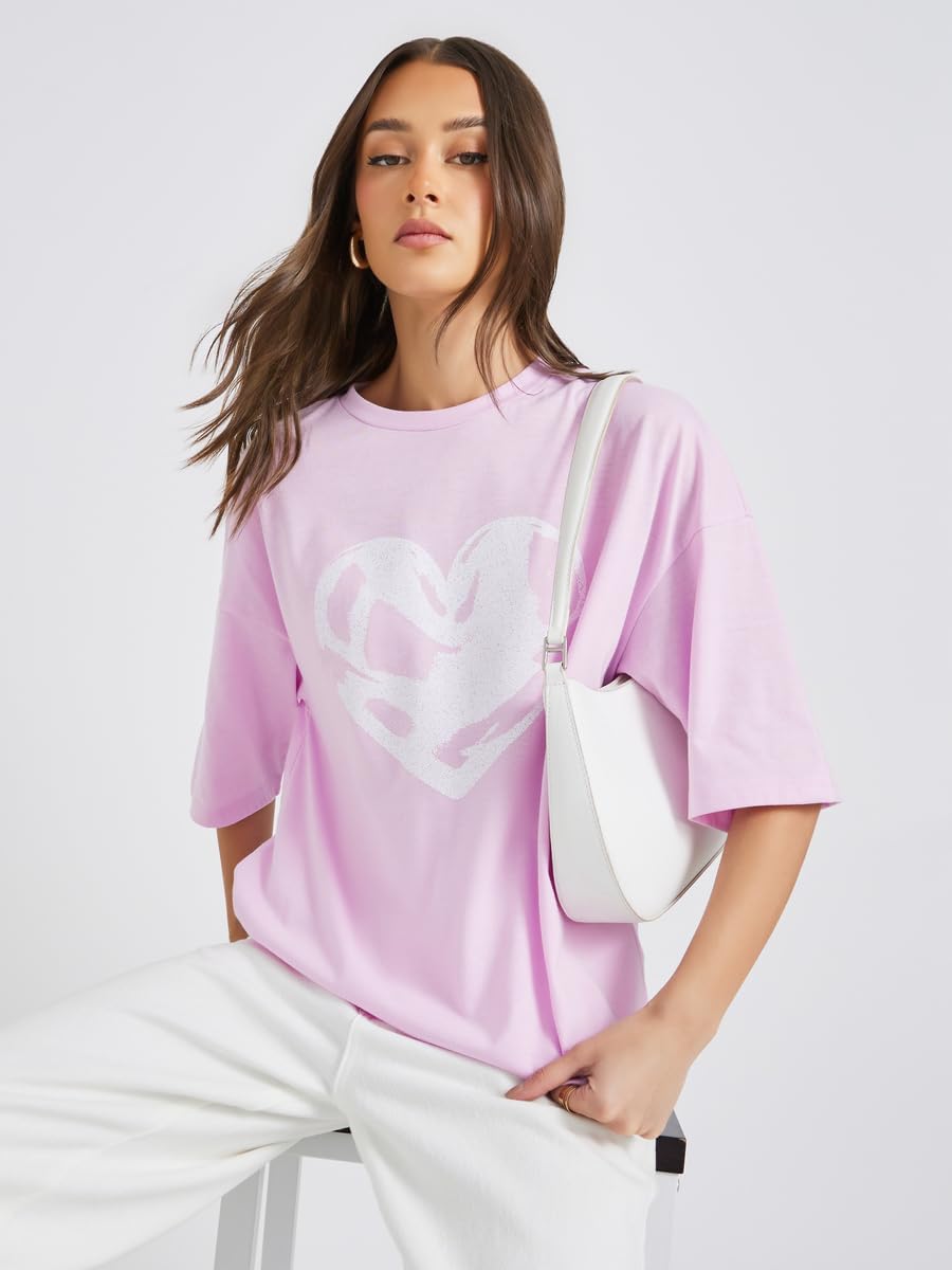 تي شيرت نسائي كبير الحجم برقبة دائرية مطبوع عليه رسومات من ستايلي 2 تي شيرت نسائي كبير الحجم برقبة دائرية مطبوع عليه رسومات من ستايلي - الصورة 2