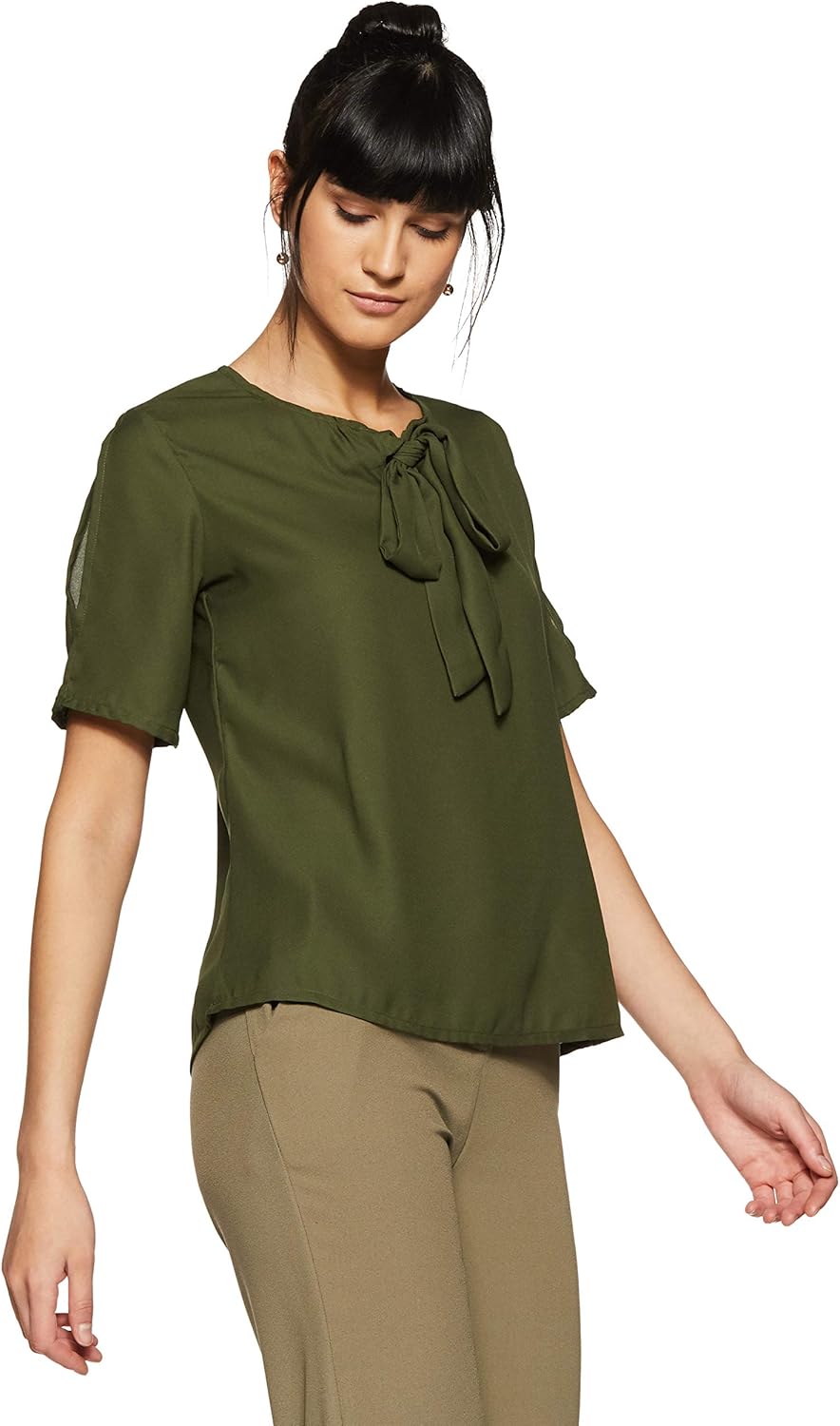 1768193805 بلوزة بقصة عادية ولون واحد للنساء من كريف