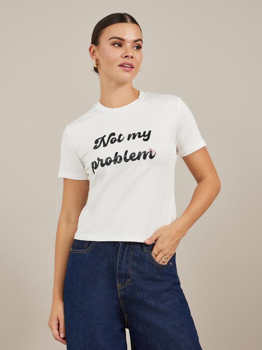 1768388805 تي شيرت قصير من ستايلي بقبة دائرية مطبوع عليه شعار للنساء