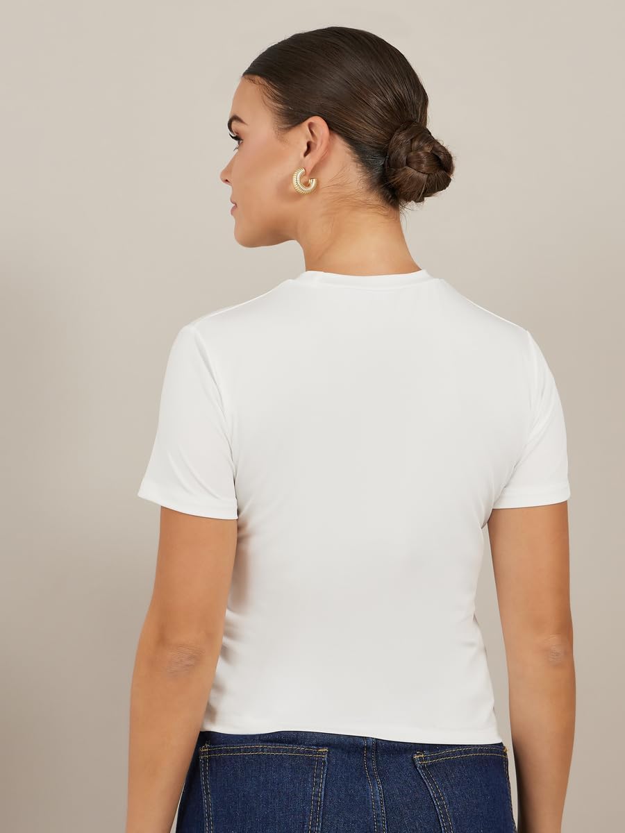 1768388808 تي شيرت قصير من ستايلي بقبة دائرية مطبوع عليه شعار للنساء