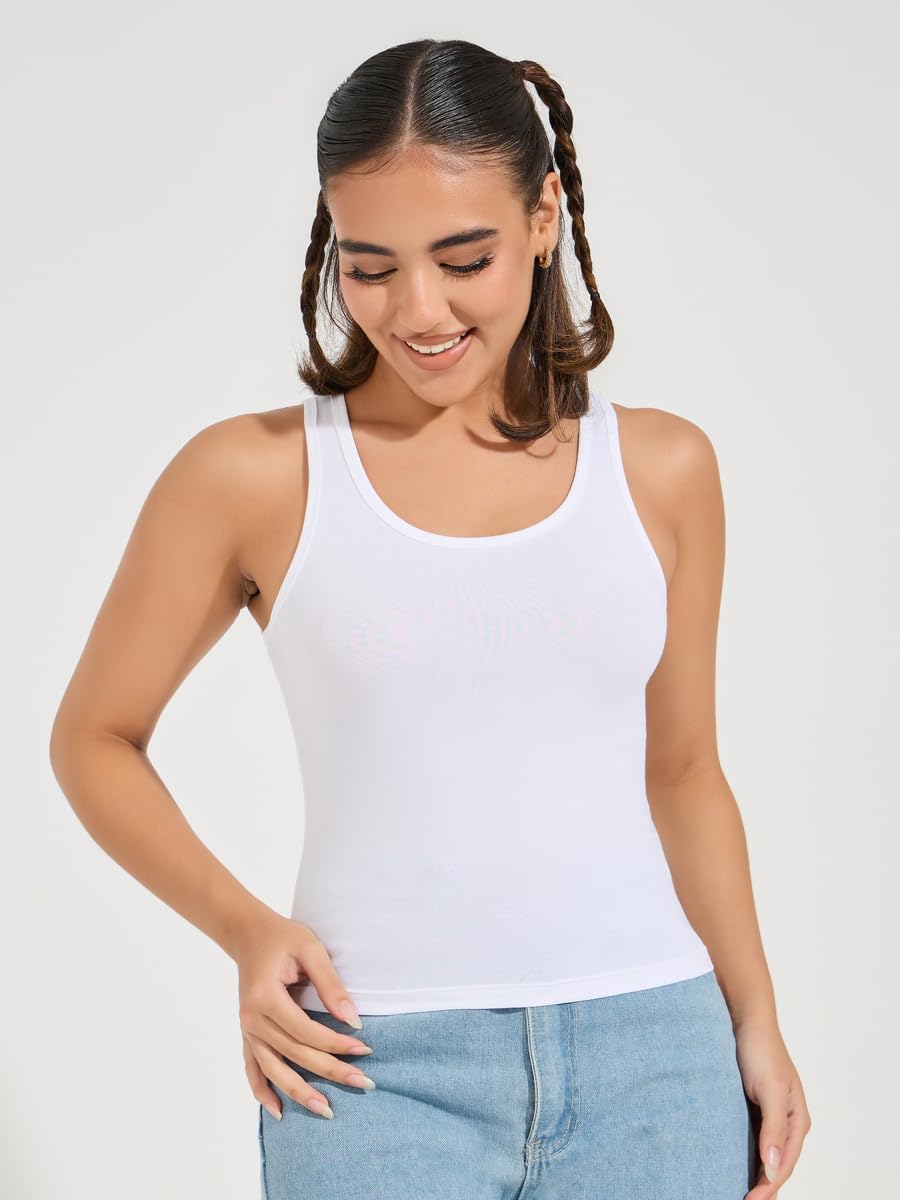 1768413149 قميص نسائي مصمم بقصة ضيقة وفتحة رقبة مستديرة، مصنوع من مزيج قطن الليكرا الناعم من ستايلي