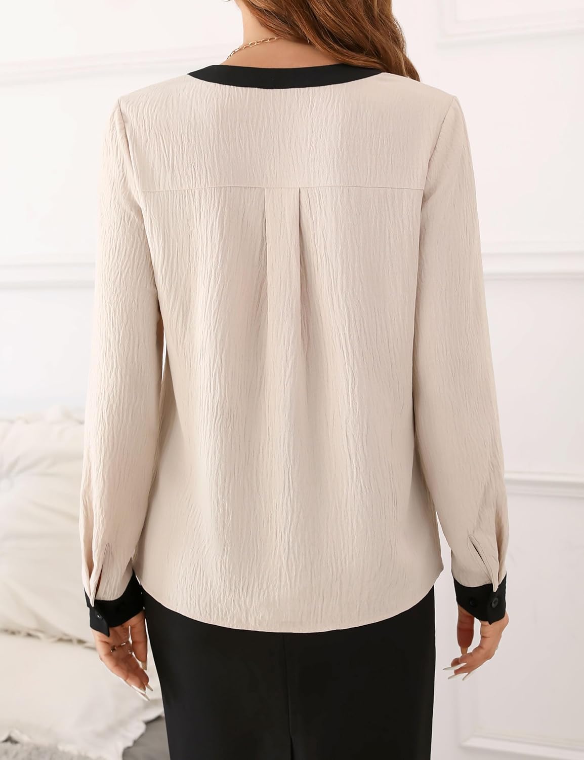 1768974313 بلوزة نسائية برقبة على شكل حرف V، قميص بكم طويل بالوان متعددة، بلايز كاجوال للعمل، قميص عمل أنيق، ملابس مكتب عصرية خريفية، مقاس XL