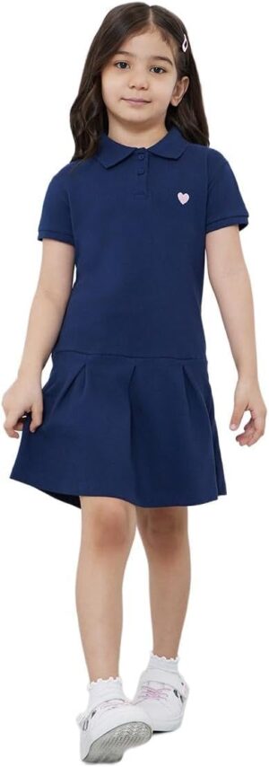 Styli Girls Navy Blue Heart Embroidered Detail Polo Dress