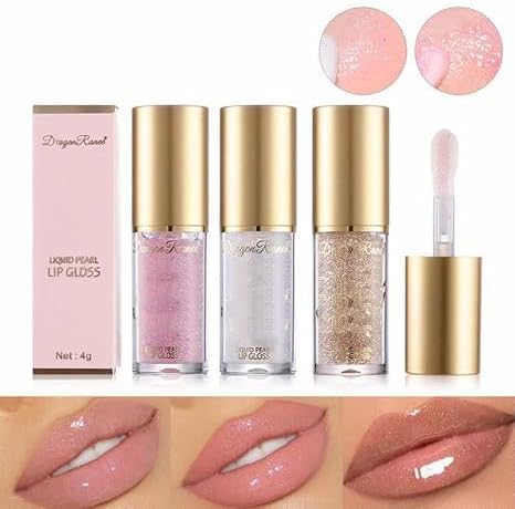 زيت شفاه لامع 4D زجاجي لامع ومعتمد من حلال؟ مرطب شفاه ملون غني بزيت الارجان بتركيبة لامعة غير لزجة، فرشاة توزيع كبيرة لاحتفالات العيد ومكياج ديزرت شيك