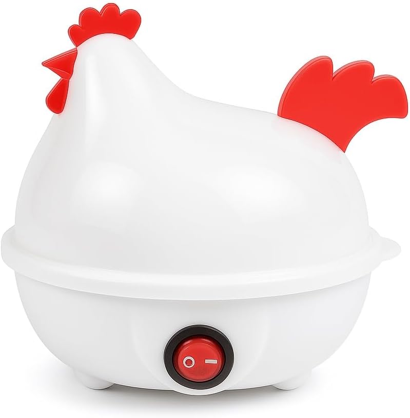 غلاية بيض 350 واط سعة 7 بيضات، طباخ بيض كهربائي خفيف الوزن مع إيقاف تلقائي وضوء مؤشر وسلاقة بيض على شكل دجاجة، أبيض